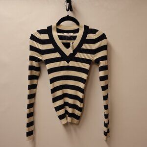 NEW Madewell V-Neck Sweater in Stripe Navy Stripe Size XS